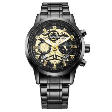 Men's Water-Resistant Stainless Steel Strap Quartz Watch with Three-Hand Dial
