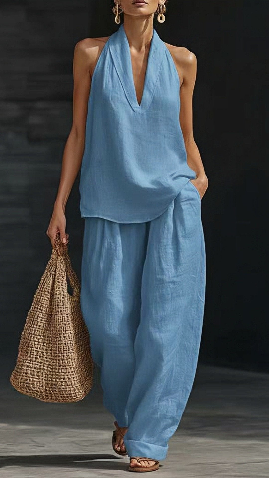 🌸 THE BOHO WANDERER SET: HALTER TOP + WIDE LEG PANTS — YOUR NEW HOLIDAY CONFIDENCE 🌸