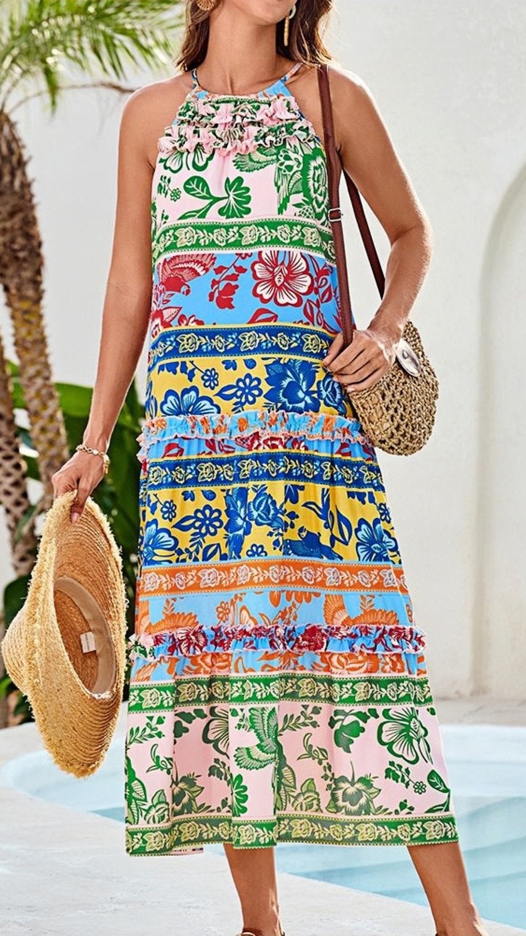 🌺 THE HALTER TIERED MAXI: FLOWY, VIBRANT, BOHEMIAN DREAMS — YOUR SUMMER STATEMENT DRESS 🌺
