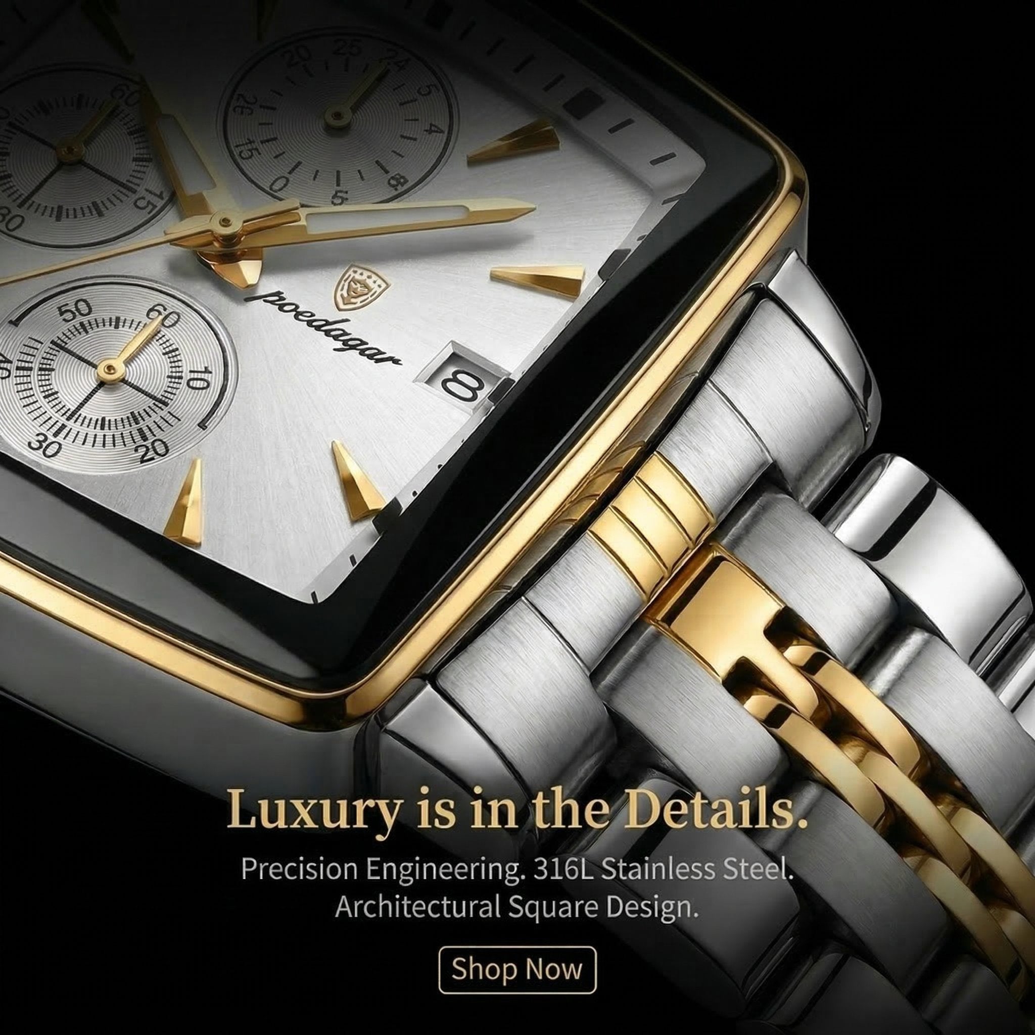 Men's Multifunctional Square Business Steel Band Quartz Watch