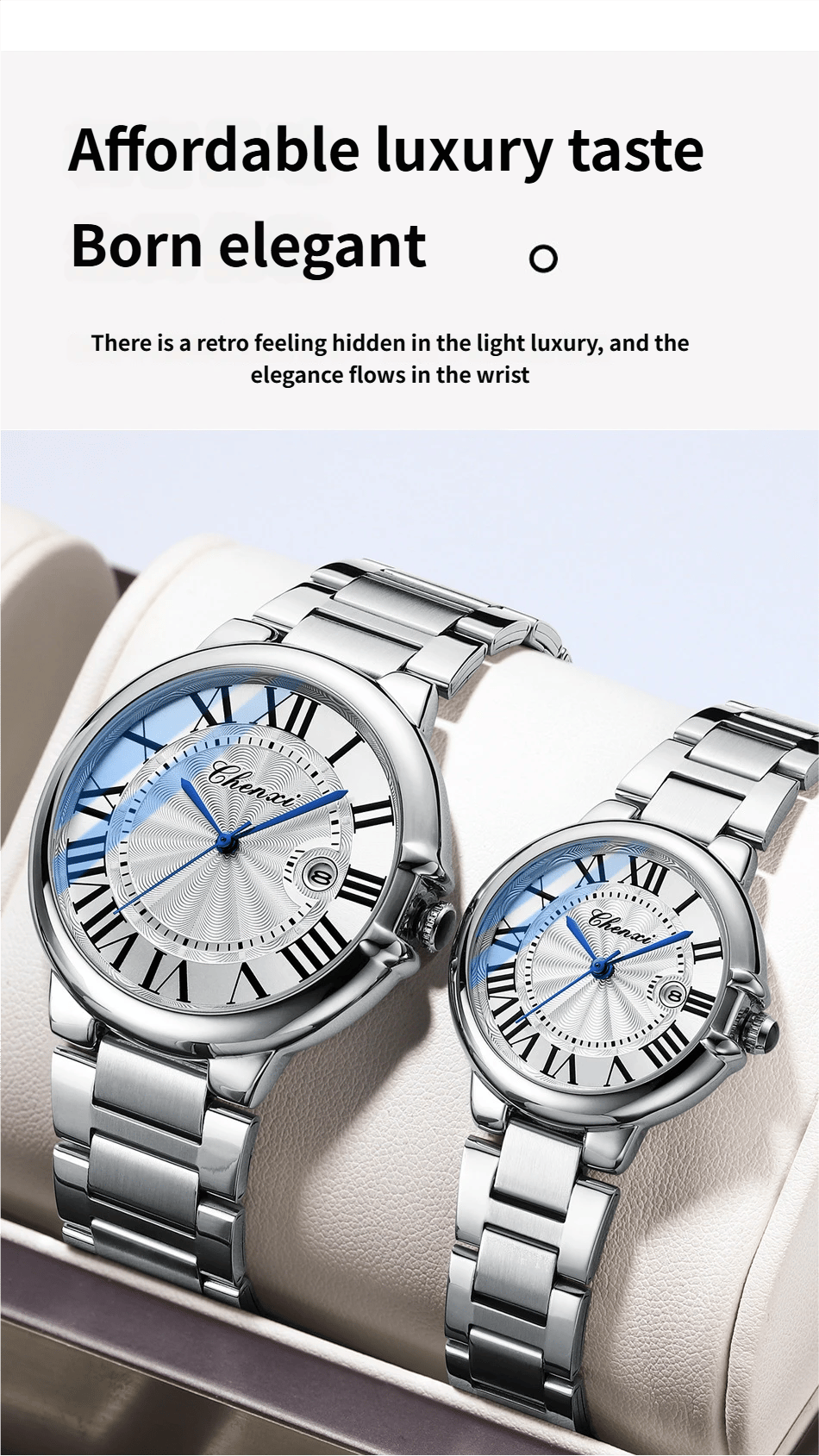 Calendar Blue-Handed Steel Bracelet Watch Water-Resistant Timepiece