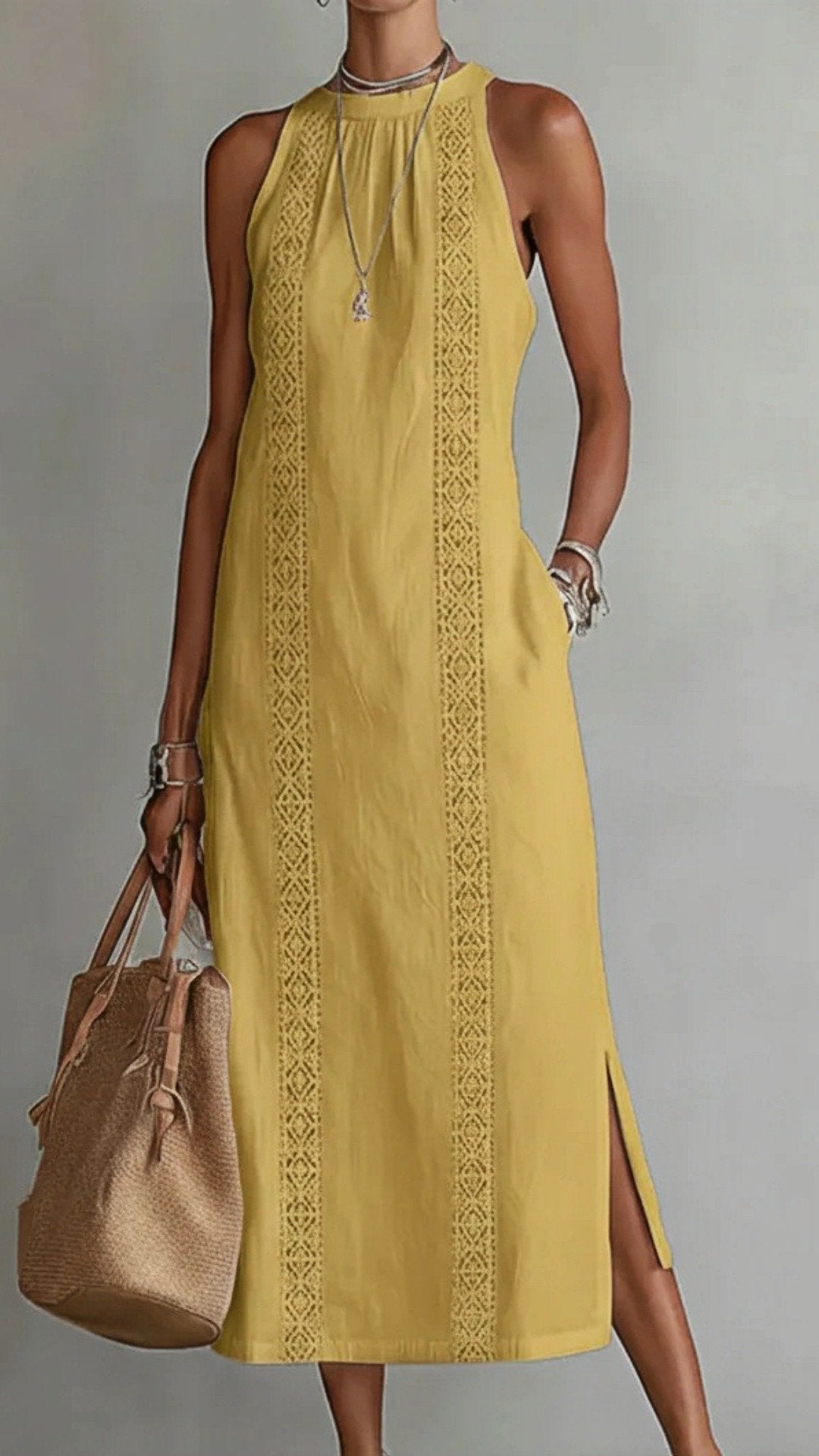 🌿 THE EMBROIDERED SLIT MAXI: HIGH NECK, LACE INSERTS, SIDE POCKETS — YOUR NEW SUMMER SIGNATURE 🌿