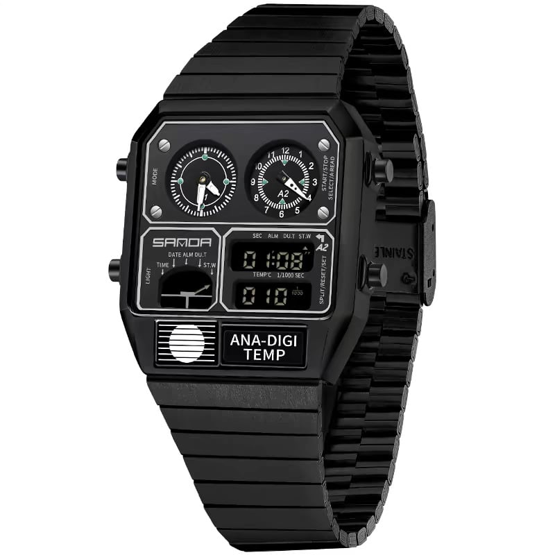Multifunctional Men's Retro Square Waterproof Digital Watch with Thermometer and Timer