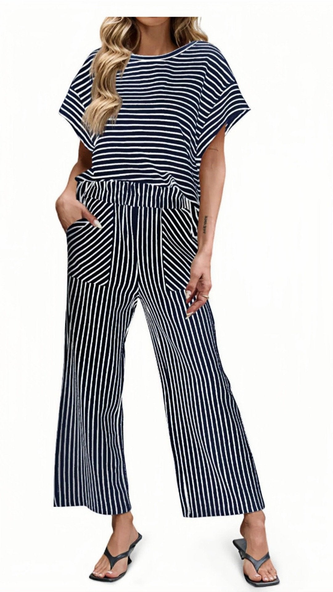 ⚫⚪ THE STRIPE SHIFT SET: BATWING SLEEVES, WIDE LEG PANTS, EFFORTLESS STYLE IN SECONDS ⚪⚫
