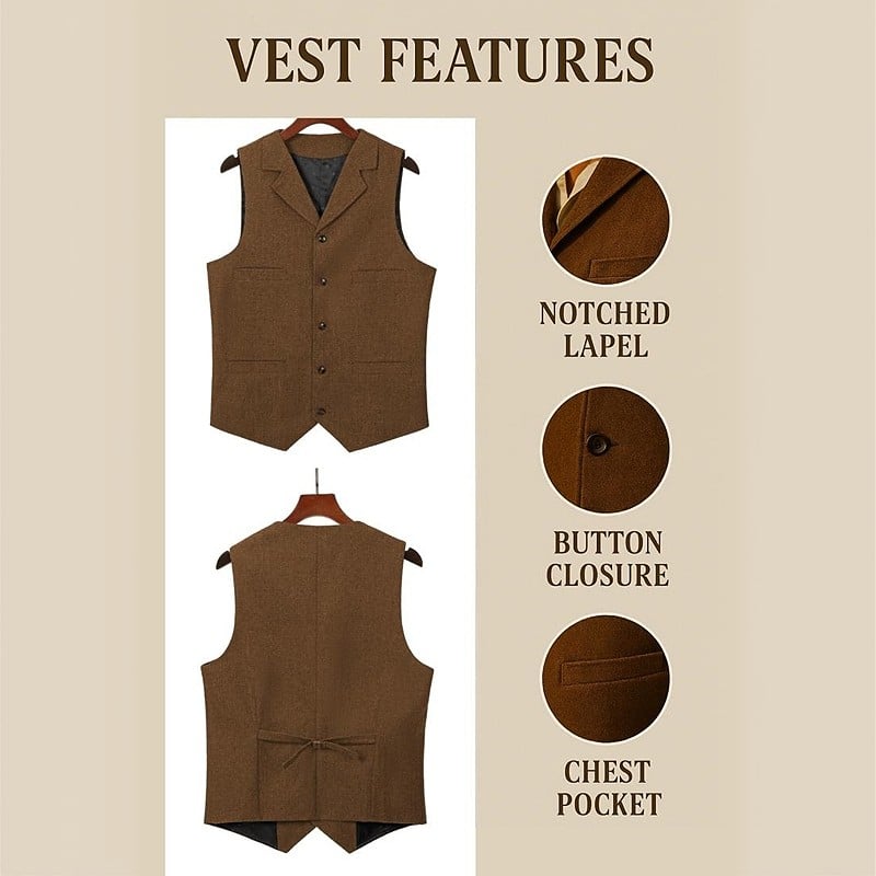 Men’s Vintage Tweed Wool Waistcoat Vest 👔✨ Retro Gentleman Style