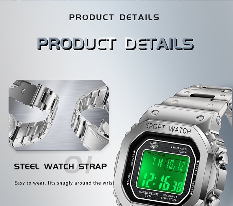 Multifunctional Square Waterproof Digital Watch