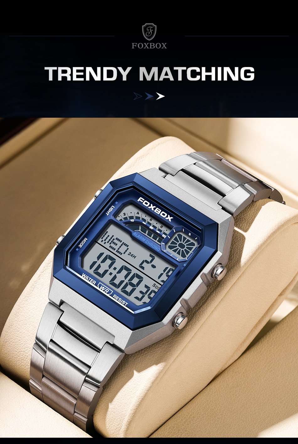 Square waterproof electronic watch for men and women