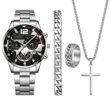 Luxury Men's Watch Gift Set with Glass Case and Quartz Movement