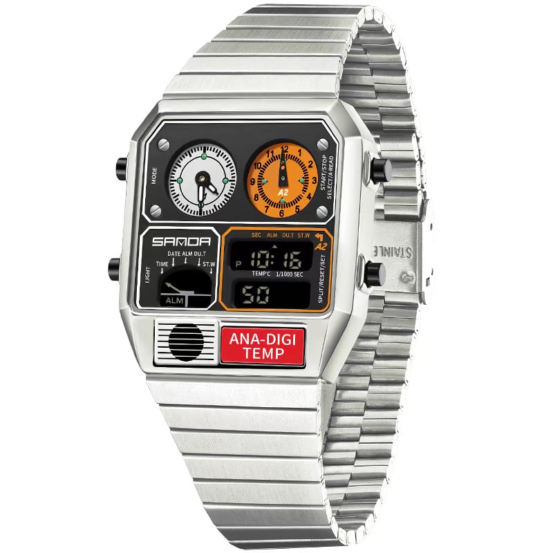 Multifunctional Men's Retro Square Waterproof Digital Watch with Thermometer and Timer