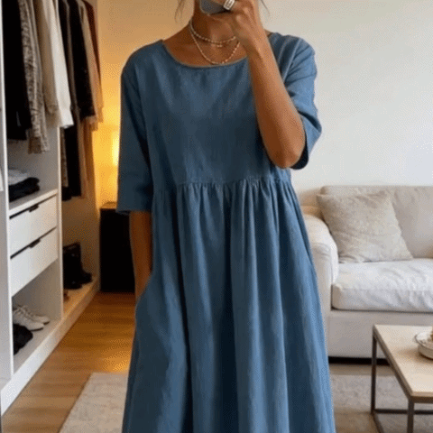 🌿 THE LINEN COTTON POCKET DRESS: BREATHABLE, LOOSE, AND ALWAYS READY FOR SUMMER 🌿 — NOW IN PLUS SIZE S-5XL! ✨