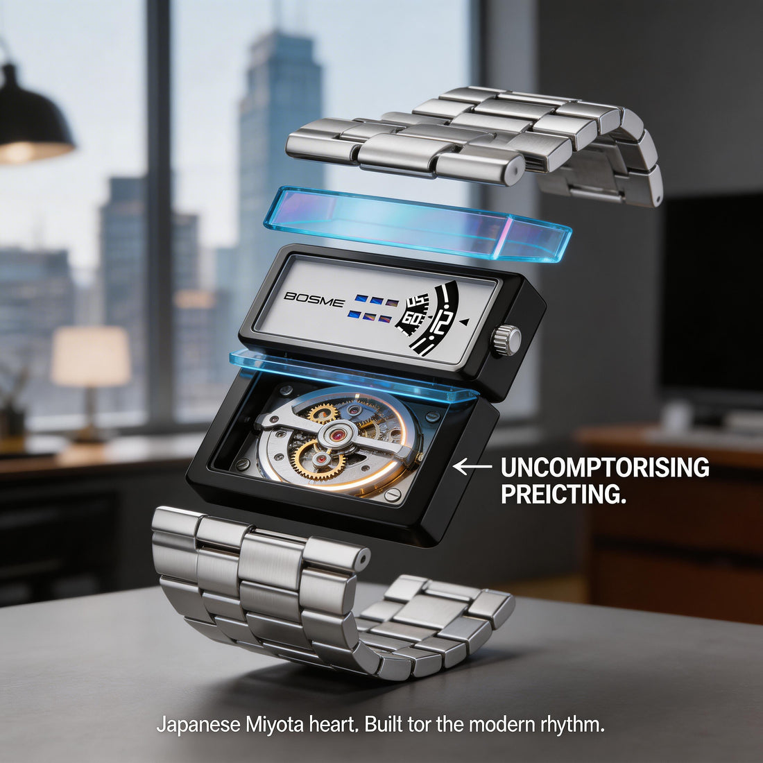 Square-Shaped Men's Quartz Watch with Futuristic Design