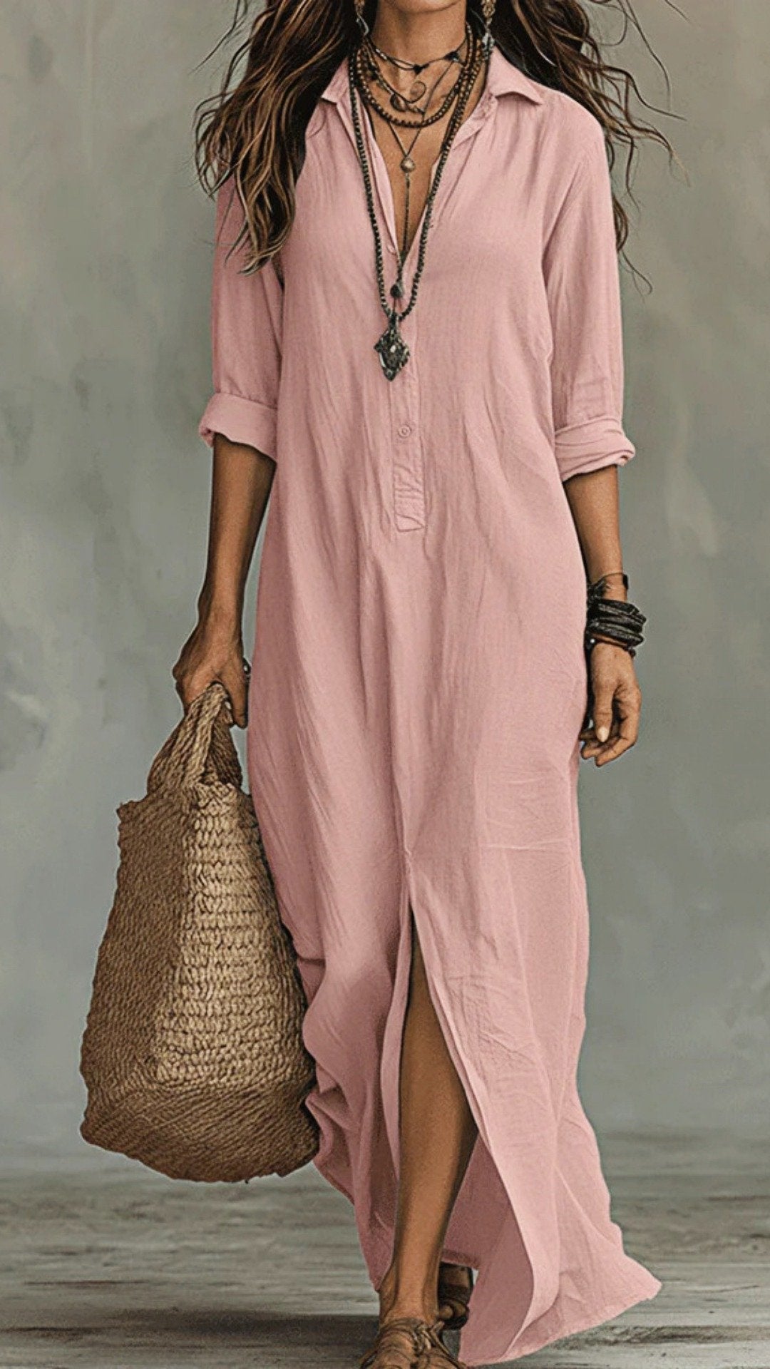 🌿 THE BOHO SHIRT DRESS: FRONT BUTTON, CENTER SPLIT, RELAXED FIT – YOUR 2026 SUMMER ESSENTIAL 🌿