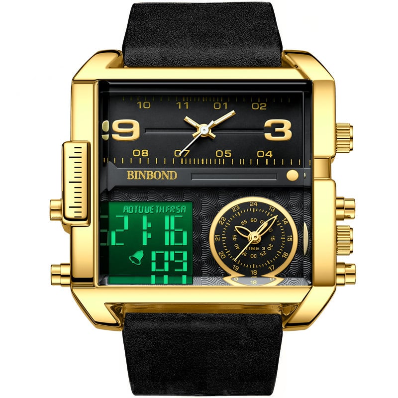 Men's Square Large-Dial Triple-Hand Quartz Watch