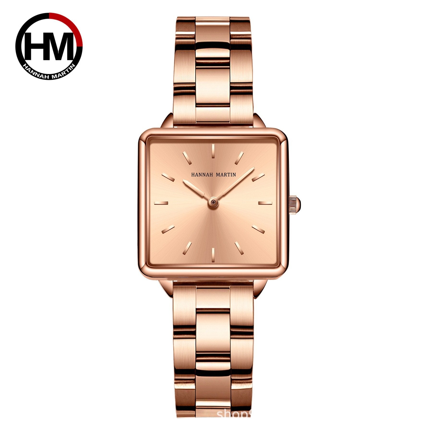 Vintage-style square-faced women's quartz watch with a steel bracelet and Japanese movement