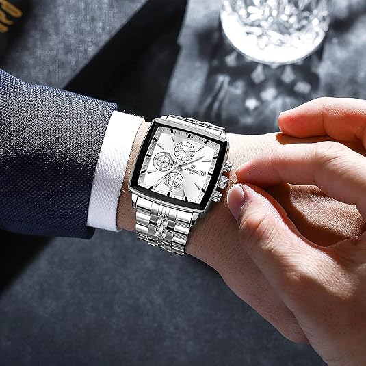 Men's Multifunctional Square Business Steel Band Quartz Watch