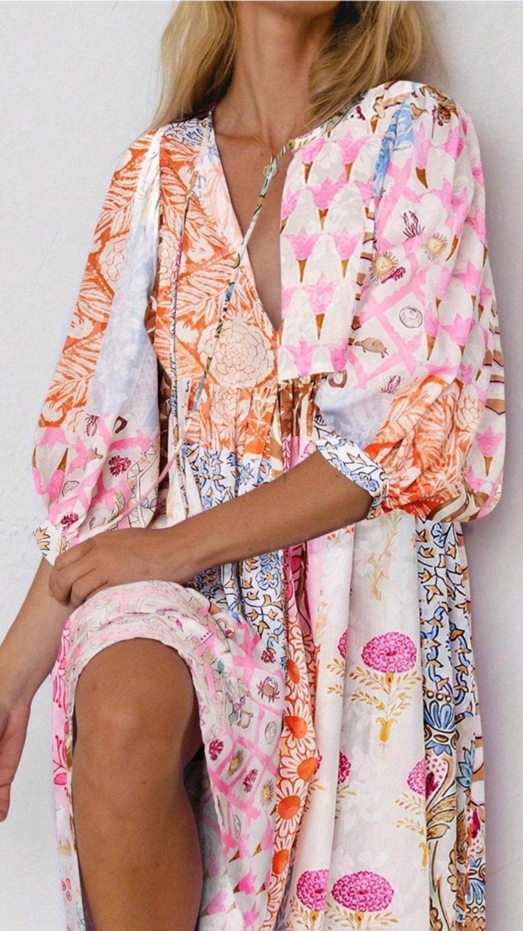 🌸 THE BOHO PATCHWORK MAXI: BALLOON SLEEVES, HIGH WAIST, PLUS-SIZE PERFECT — YOUR HOLIDAY WARDROBE HERO 🌸