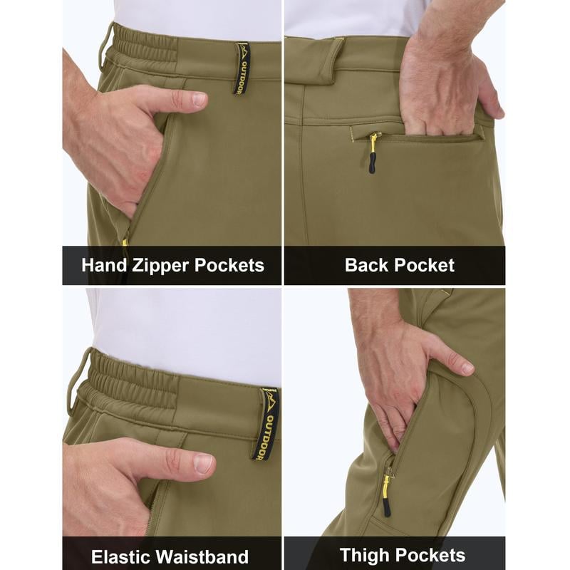 Men's Winter Pants with 5-Zip Pockets - Fleece Lined, Water Resistant for Skiing & Hiking