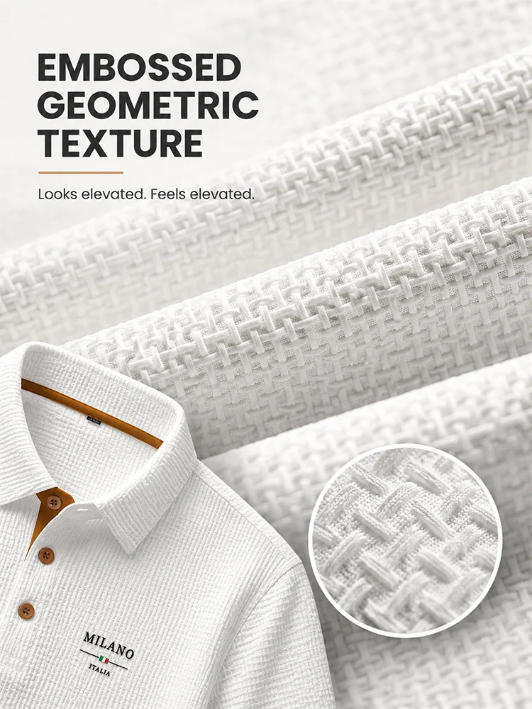 Men's Geometric Textured Polo Shirt – Quick-Dry, Breathable, Slim Fit, Letter Pattern for Summer Sports & Casual---Buy 2 Get 20% Off & Free Shipping!