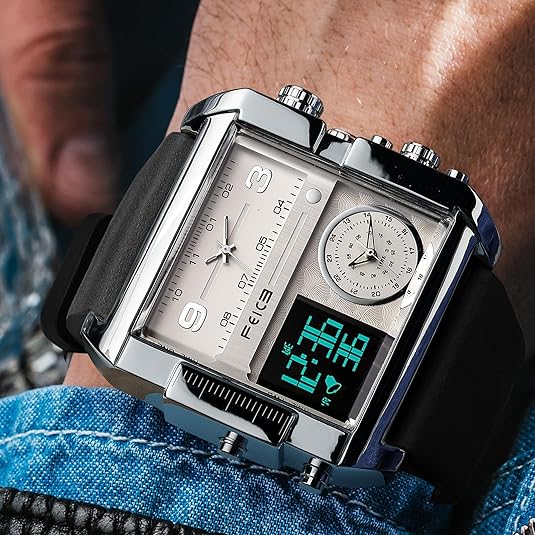 Men's Square Large-Dial Triple-Hand Quartz Watch