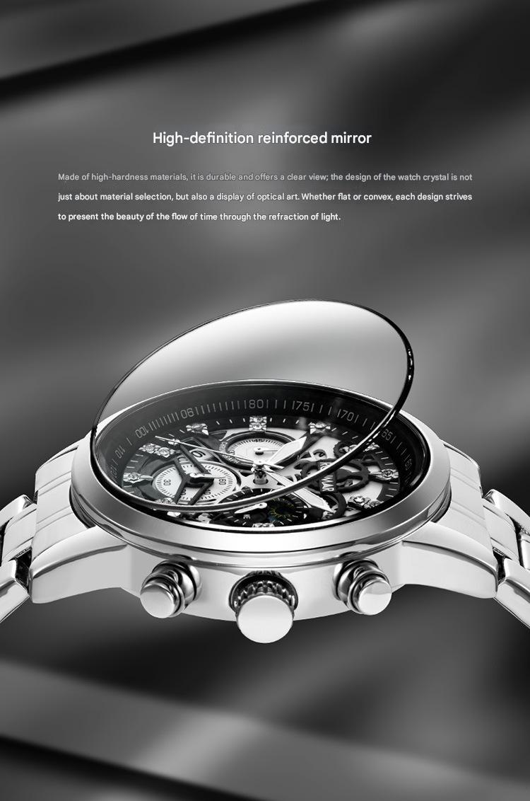 Men's Water-Resistant Stainless Steel Strap Quartz Watch with Three-Hand Dial