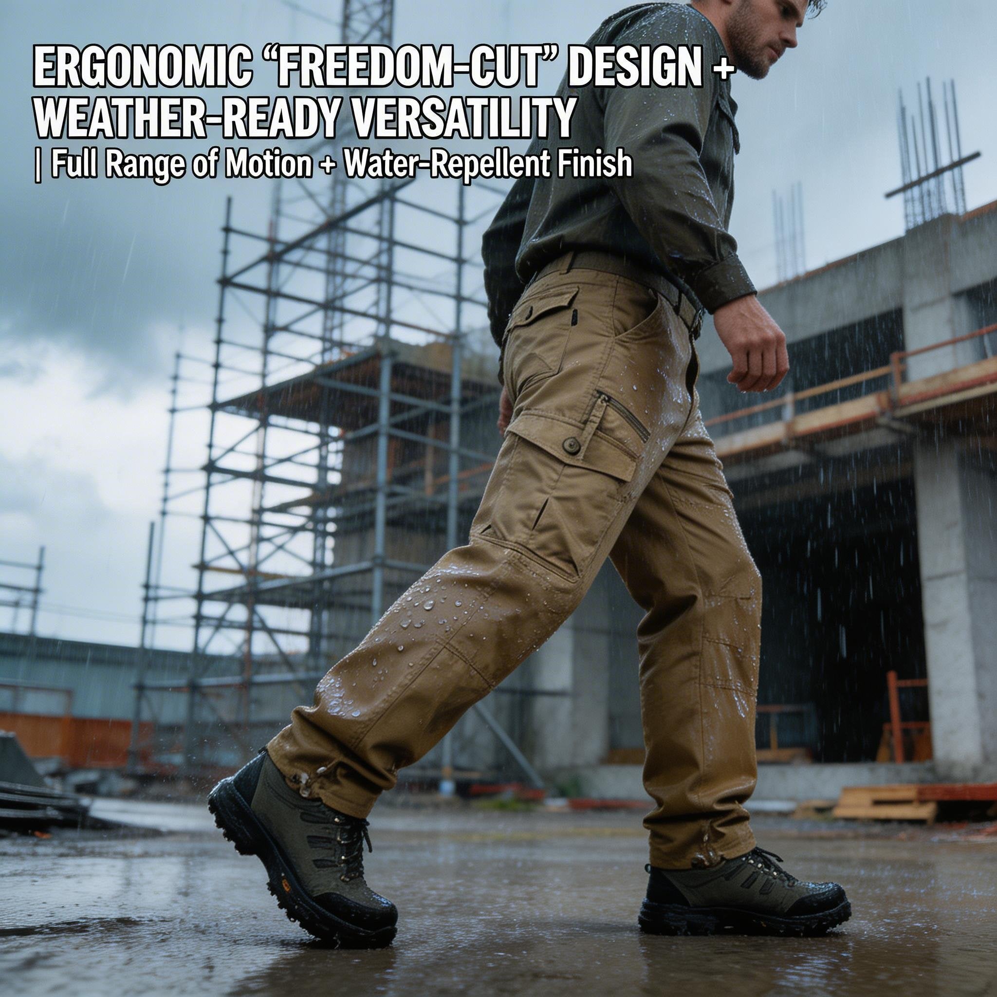 Men's Waterproof Tactical Work Pants - Solid Color with Multi-Pockets for Outdoor Activities