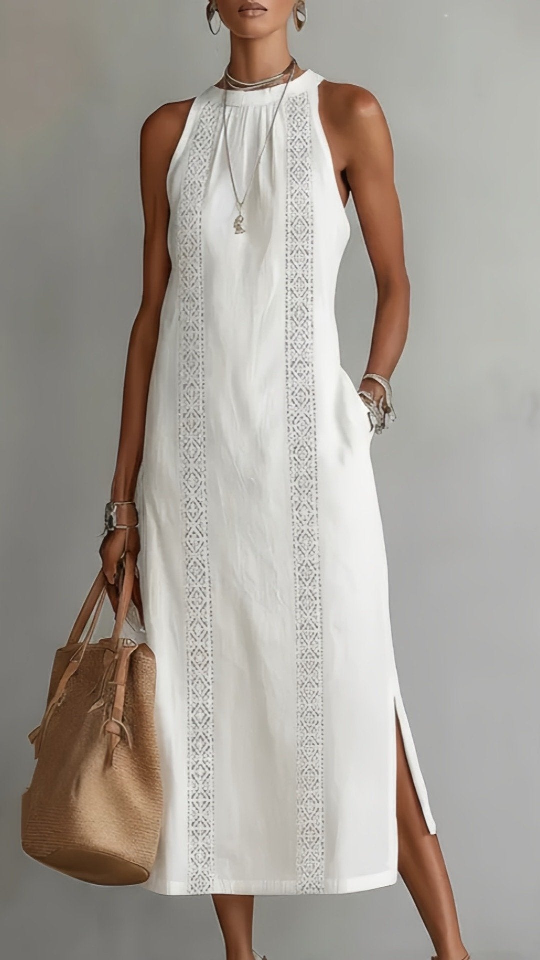 🌿 THE EMBROIDERED SLIT MAXI: HIGH NECK, LACE INSERTS, SIDE POCKETS — YOUR NEW SUMMER SIGNATURE 🌿