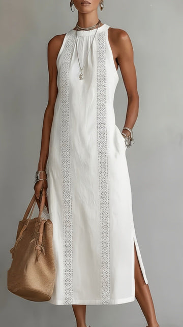 🌿 THE EMBROIDERED SLIT MAXI: HIGH NECK, LACE INSERTS, SIDE POCKETS — YOUR NEW SUMMER SIGNATURE 🌿