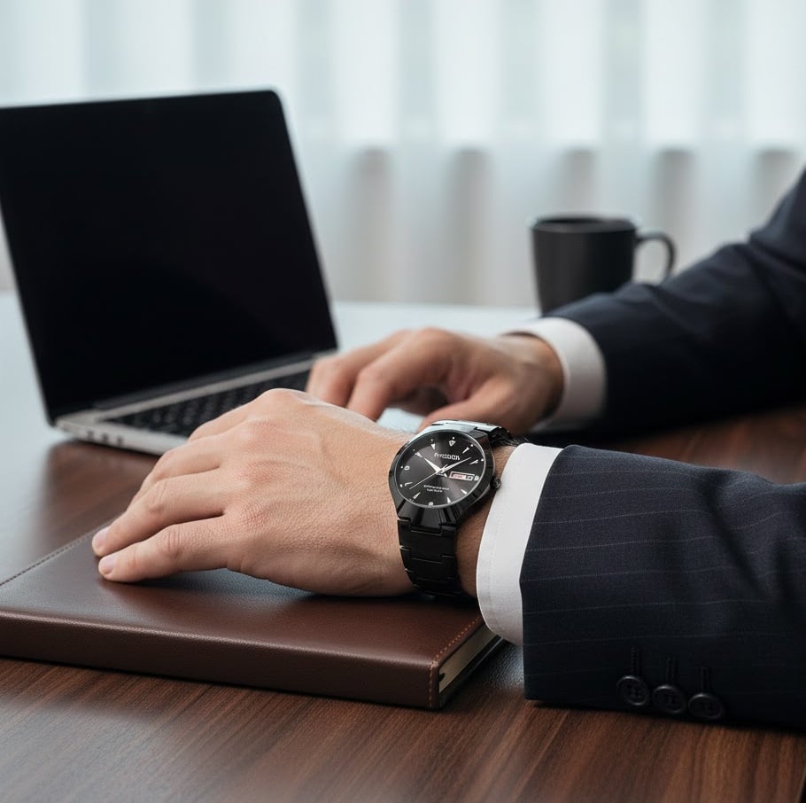 Quartz wristwatch for the fashionable business gentleman