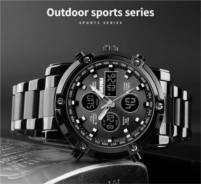 Multifunctional Waterproof Electronic Dual-Movement Men's Wristwatch