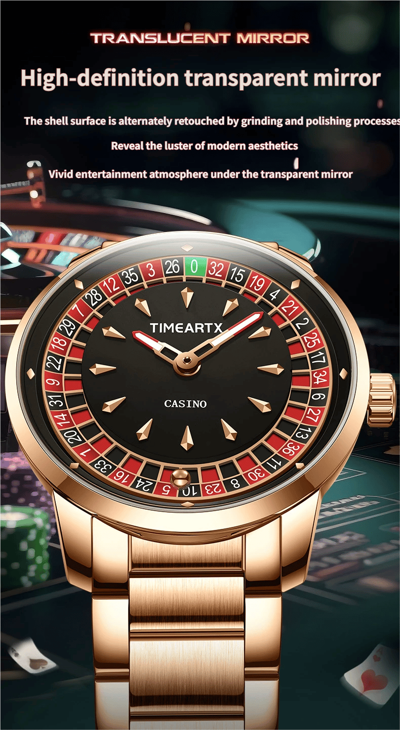 Roulette Men's Watch: Luminous, Water-Resistant Quartz Timepiece