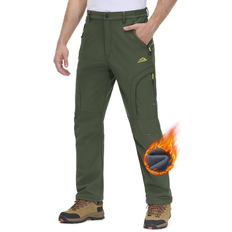 Men's Winter Pants with 5-Zip Pockets - Fleece Lined, Water Resistant for Skiing & Hiking