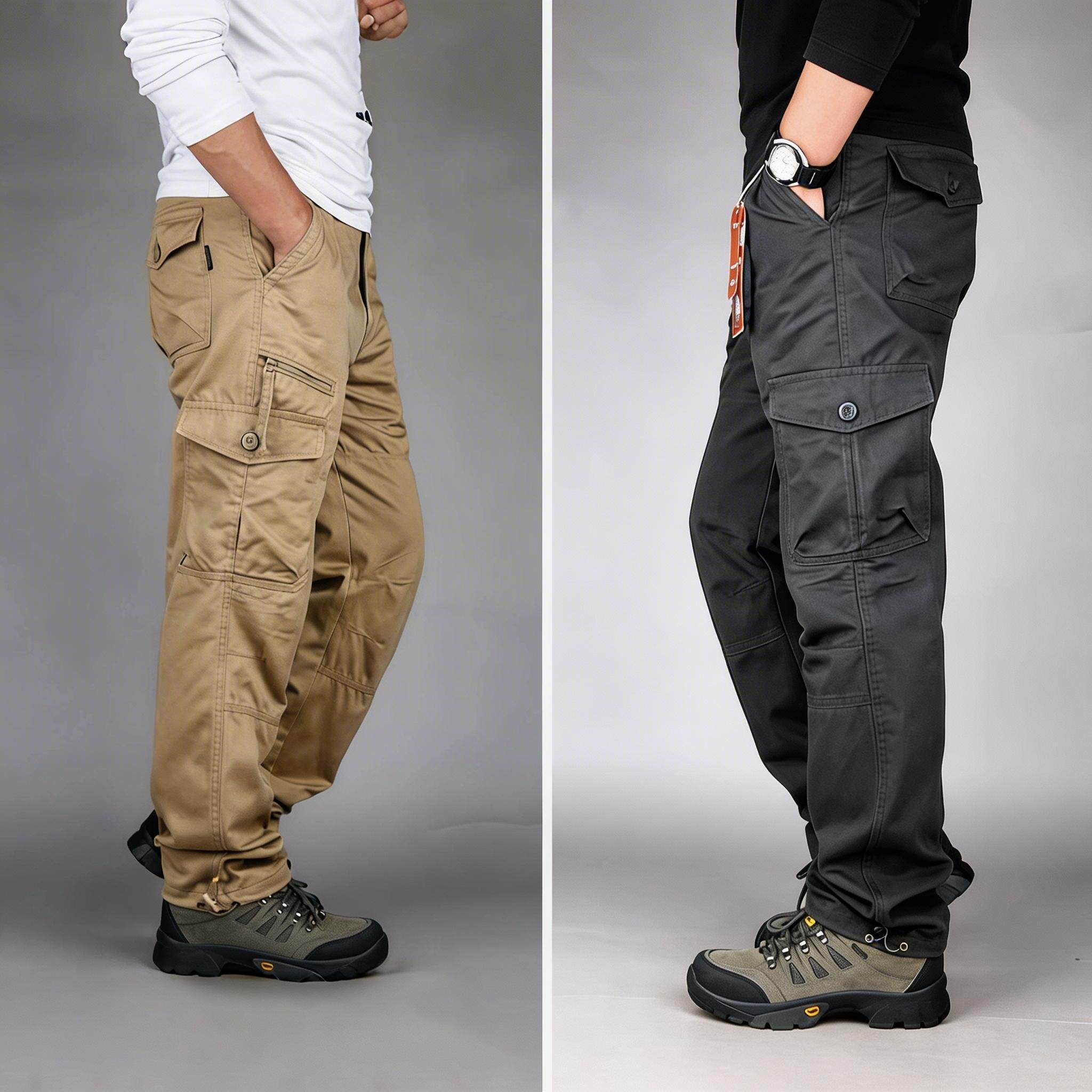 Men's Waterproof Tactical Work Pants - Solid Color with Multi-Pockets for Outdoor Activities