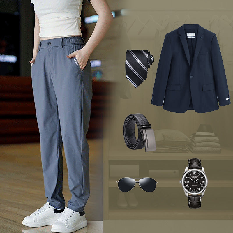 Pantalones casuales de negocios rectos, elásticos y de secado rápido